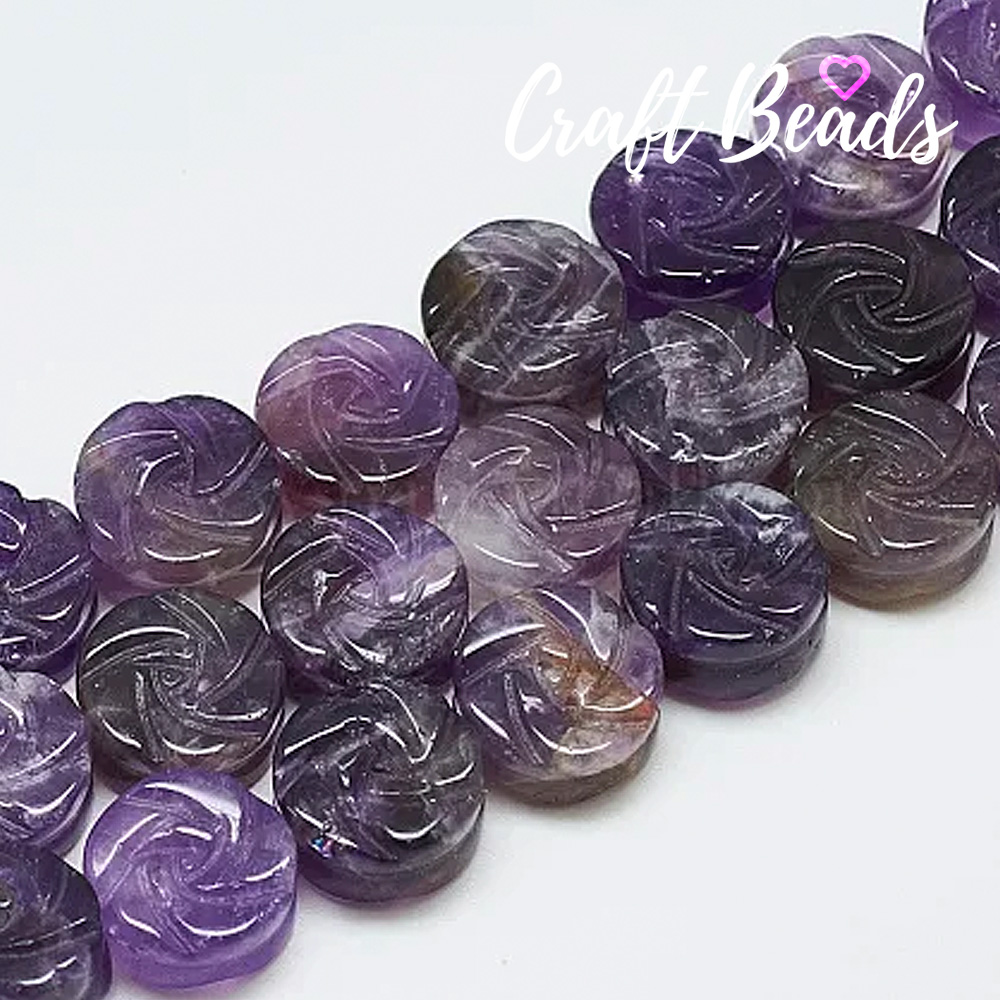 Carved Natural Amethyst Rose Beads Strand